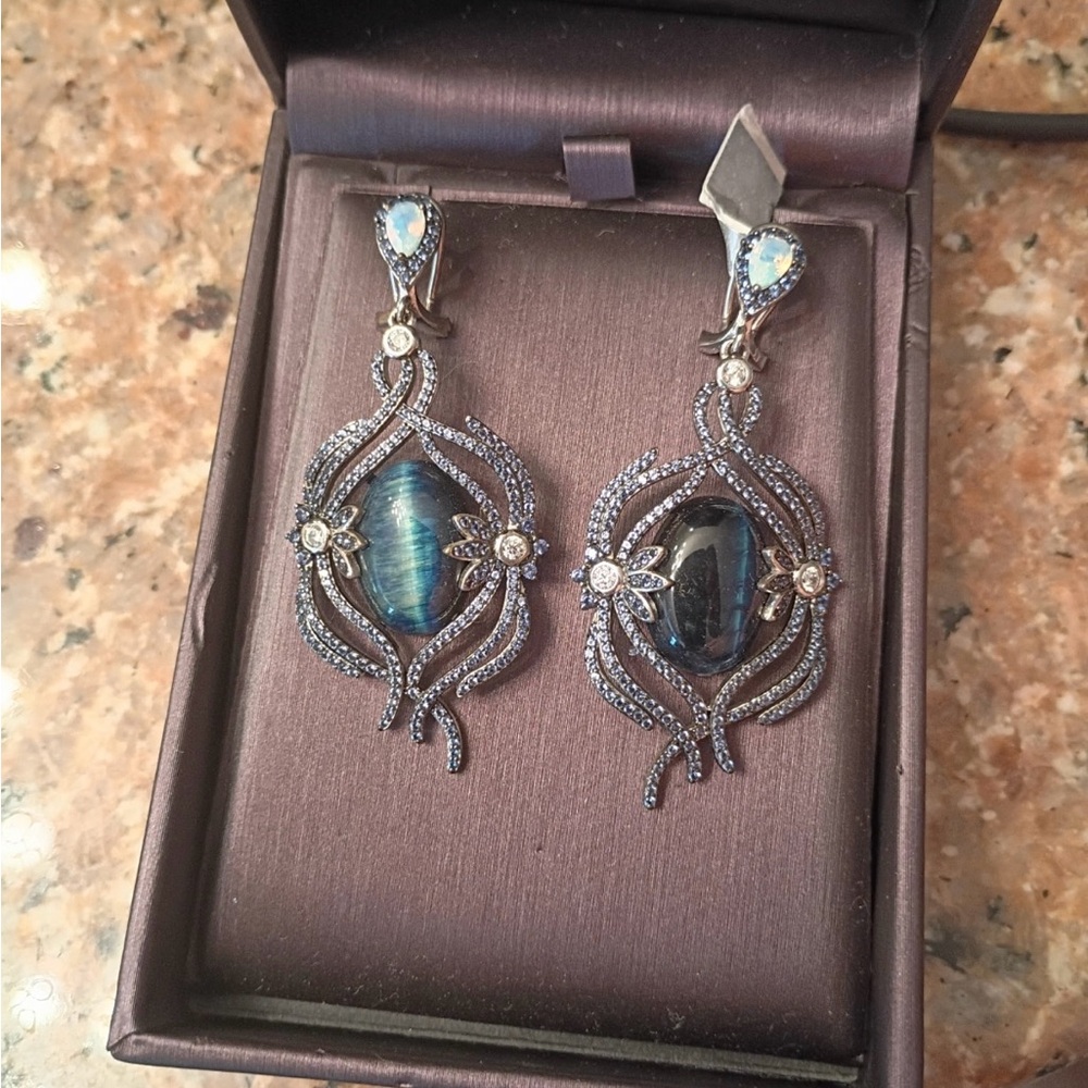Elegant Blue and Silver Drop Earrings